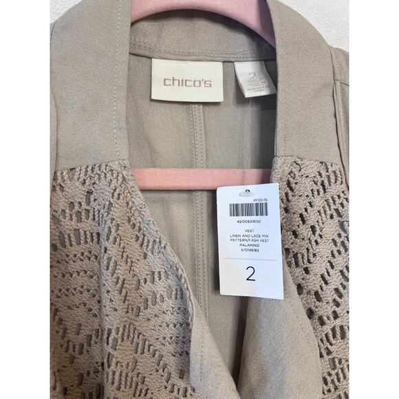 Chico's NWT Size 2 Linen & Lace Mix Pattern/Fash Vest Beige - Picture 5 of 6
